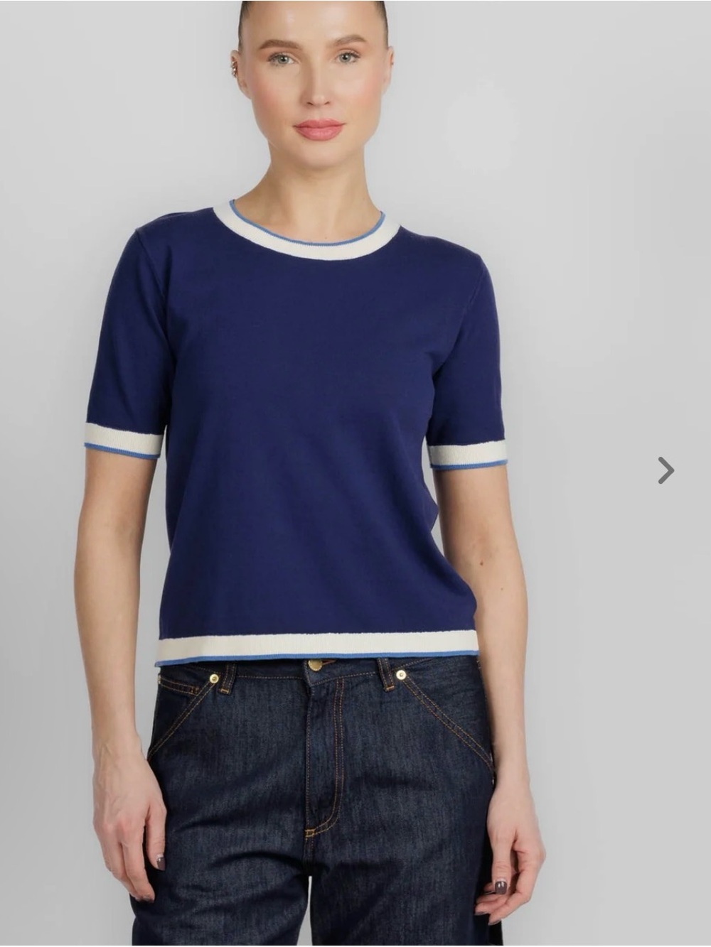 Talbots Navy Short-Sleeve Knit Top with White Trim